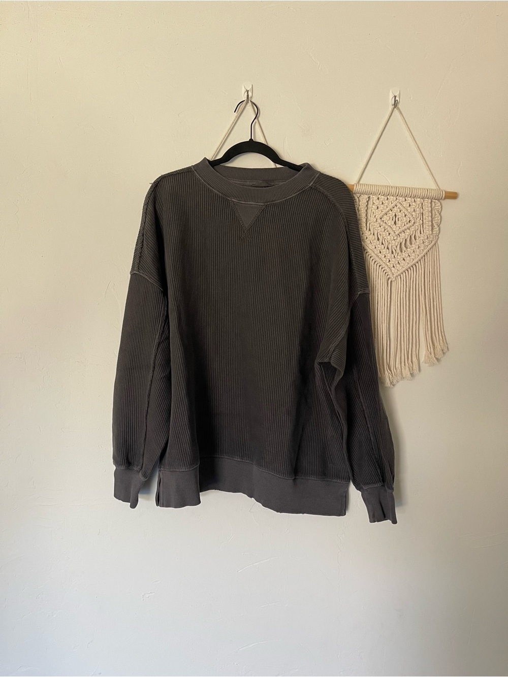 Aerie Big Chill Waffle Knit Crewneck Pullover Sweatshirt Sz S